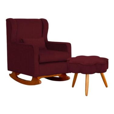 Imagem de Poltrona C/ Puff Balanço Amamentação Aurora Suede Bordo - LM DECOR