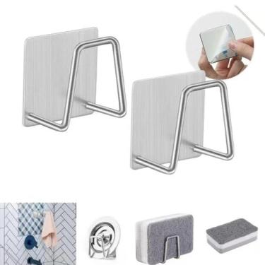 Imagem de 2 Suportes Adesivo Esponja Bucha Pia Aço Inox Louça Cozinha - Saz
