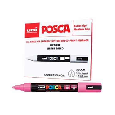 Imagem de POSCA, UNI, Caneta Marcador PC-5M, Ponta Média, traço de 2,5mm a 6,8mm, Rosa, Caixa com 6 Unidades