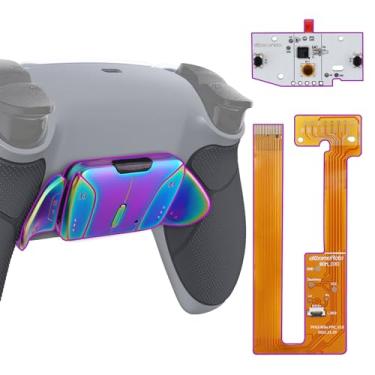 Imagem de eXtremeRate Rainbow Blue Purple Real Metal Buttons RMB RISE4 Kit de remapeamento para controle PS5 BDM-030 040 050, aderência emborrachada cinza New Hope Gray Back Shell Upgrade Board Botões traseiros