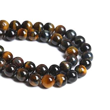 Imagem de 10 mm, 38 peças, contas de olho de tigre naturais, pedras amarelas e azuis, contas soltas para fazer joias, colar de pulseira faça você mesmo