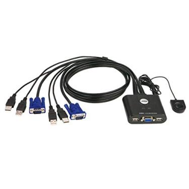 Imagem de ATEN 2 portas USB KVM com 2 cabos conectados.