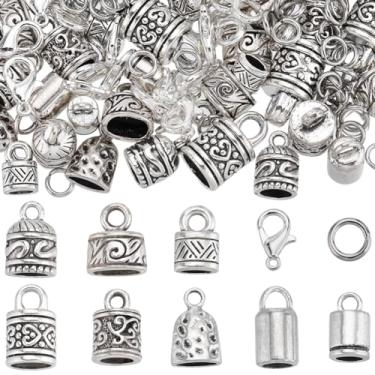 Imagem de SUNNYCLUE 1 caixa 230 peças de tampas de extremidade de cordão tibetano de couro prata antigo pulseiras Kumihimo suprimentos cola em extremidades de crimpagem tubo extremidade extremidade barril