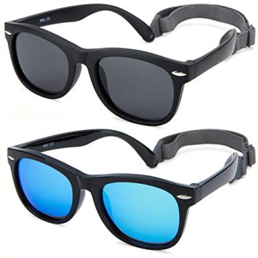 Imagem de Hycredi Óculos de sol flexíveis polarizados para bebês com alça para recém-nascidos meninos meninas de 0 a 24 meses, 100% de proteção UV, A6 - Preto fosco/cinza + preto/azul espelhado