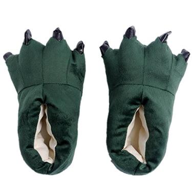Imagem de Japsom Pantufa unissex aconchegante de flanela para fantasia de animal de Halloween com garra de pata, Verde, 8.5-12.5 Wide Women/7-10 Wide Men