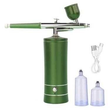 Imagem de Kit de aerógrafo com compressor - Conjunto de escovas de ar de alta pressão recarregável sem fio 48PSI sem entupimento, conjunto de pistola de aerógrafo para arte de unhas, decoração de bolos,