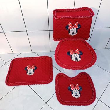 Imagem de Jogo de banheiro Minnie 4 peças Tecido  - Nara Confeccções, Vermelho