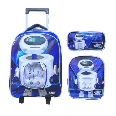 Imagem de Kit Mochila de Rodinha Lancheira e Estojo Space Wars Yepp MIM6334, Azu