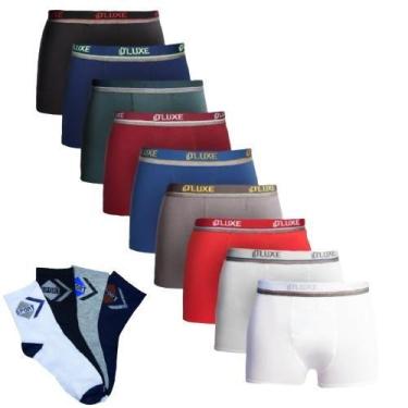 Imagem de Kit 10 Cueca Box Boxer Adulto Microfibra e 12 Meia Cano Alto - DLUXE, 