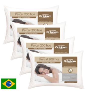 Imagem de Travesseiro 100 Algodão 200 Fios Ortobom - Kit 4 Unidades - Lalu enxov