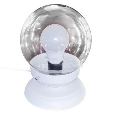 Imagem de Abajur Bola de Cristal Branco C/Esfera 10x15 Vidro Incolor - CM GLASS 