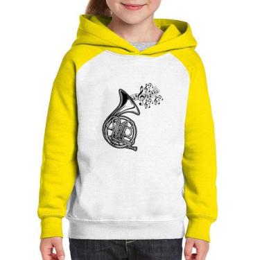 Imagem de Moletom Infantil Trompa Notas Musicais - Foca na Moda, Branco, Amarelo