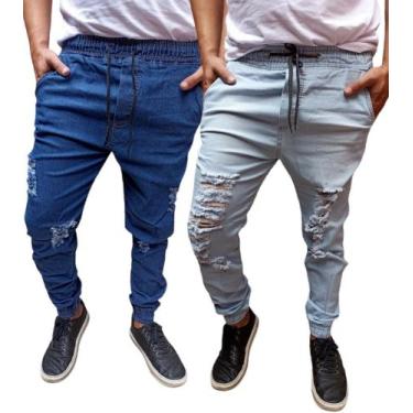 Imagem de Kit 2 calças jogger masculina  com elastano calça em sarja e jeans tud