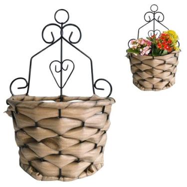 Imagem de Vaso Suporte Cesta de Fibra Palha para Pendurar Flores 24cm - Equipe Y