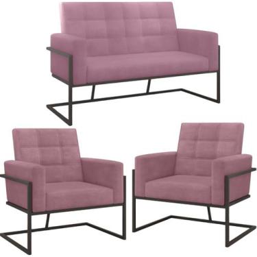 Imagem de Kit 2 Poltronas Namoradeira Base de ferro para Sala de Espera Decorati