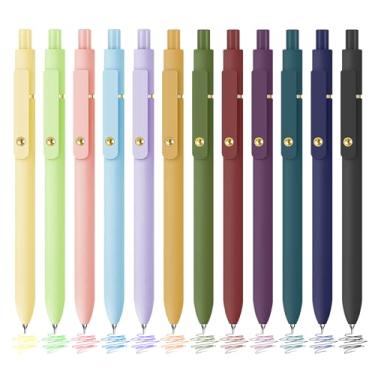 Imagem de YOXMJDB 12 canetas coloridas coloridas de 0,5 mm, canetas de gel de tinta colorida de ponta fina para escrever no diário e anotações, material escolar para presentes (12 peças de ouro vibrante e