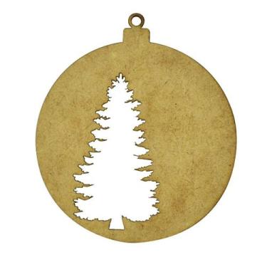 Imagem de Pacote 10 Aplique Bola de Natal Pinheiro 8,7cm Mdf Madeira - ATACADÃO 