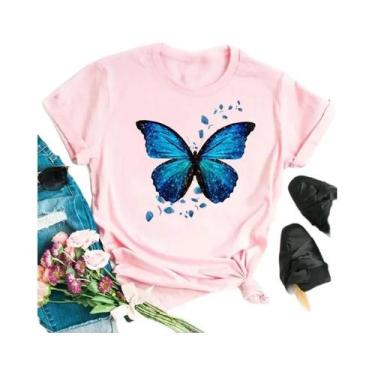 Imagem de Camiseta Feminina com Estampa de Borboleta - Manga Curta e Gola Redond