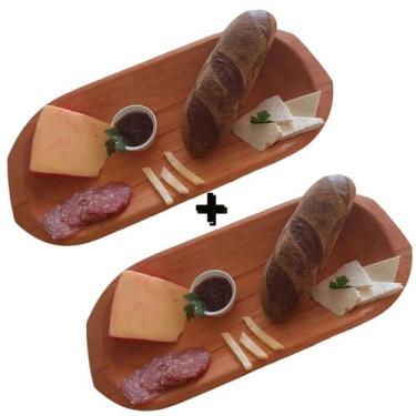 Imagem de Kit 2 Gamela Rústica Madeira Maciça Para Churrasco Petisco Picados Dec