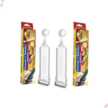 Imagem de Kit 2 Descascador Cortador Boleador De Frutas Legumes 2 em 1 - Keita