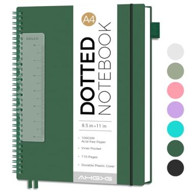 Imagem de AHGXG Caderno pontilhado - Caderno espiral quadriculado de pontos 21,6 cm x 28 cm, caderno pontilhado grande A4, papel grosso de 100 g/m2, diários de capa de plástico impermeável para diário de balas,