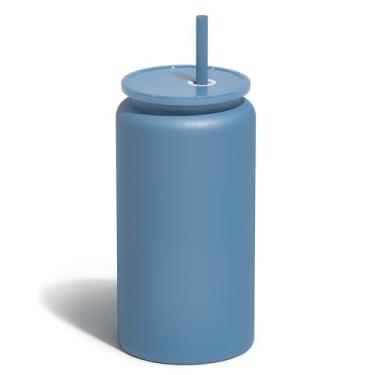 Imagem de UIRZOTN Copos de vidro de 473 ml com tampas e canudos, xícara de cerveja de aço inoxidável e café gelado, copo de smoothie, azul escuro (acabamento fosco texturizado, não sublimatável)