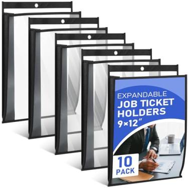 Imagem de Fullhawl Pacote com 10, porta-bilhetes de trabalho, 22 x 30 cm, pasta expansível de plástico, bolsos apagáveis a seco, capas de papel transparentes para documentos, porta-bilhetes de loja para
