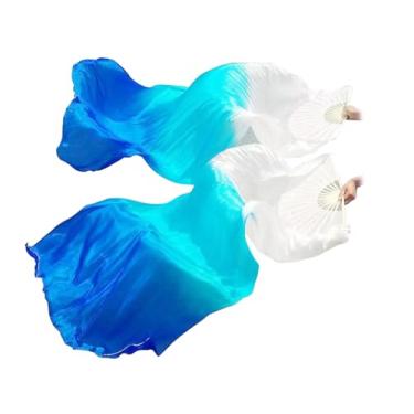 Imagem de Anlising 1 par de leques de véu de seda de dança do ventre, ventilador feminino de dança do ventre de seda, véu feminino de dança do ventre, leque de dança de seda feito à mão, véus longos de bambu,