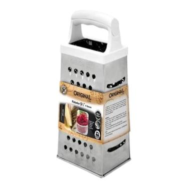 Imagem de Ralador Manual 4 Faces, Inox, 24cm, com Cabo Branco, para Legumes, Frutas e Queijos