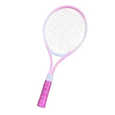 Imagem de YIJU Raquete de tênis Equipamento de tênis Leve à prova de choque Cordas de nylon portátil Raquete de tênis para jardim Verão Praia Quintal, Rosa
