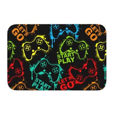 Imagem de Jbofyee Silhuetas coloridas, joysticks de jogo, tapete de banho antiderrapante de microfibra macia, tapete lavável, tapete de entrada para banheira, chuveiro, chão, 61 x 40 cm