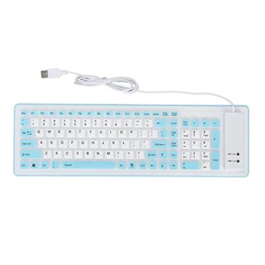 Imagem de Teclado de Silicone Dobrável Mudo à Prova D'água, Economia de Espaço, 103 Teclas, Teclado Com Fio USB para PC Laptop, PurpleBluePink (Azul)