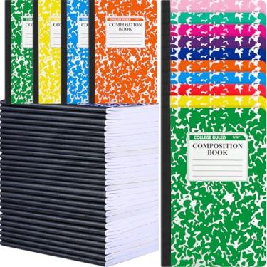 Imagem de Fainne Pacote com 50 cadernos de composição a granel, 200 páginas (100 folhas), diário de composição de capa de mármore A5 Livro de composição pautado pela faculdade para estudantes, material escolar