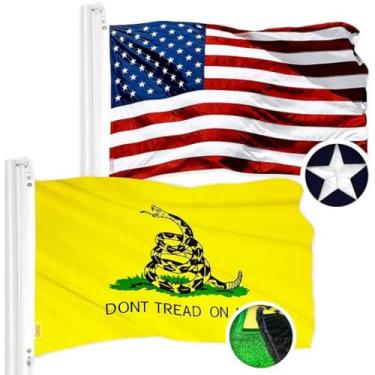 Imagem de G128 Pacote combo: Bandeira americana dos EUA 9,5 cm x 1,5 m bordada estrelas e Gadsden (Don't Tread On Me) Bandeira 9,5 x 1,5 m bordada