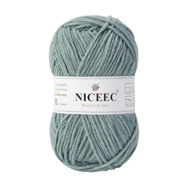 Imagem de NICEEC 1 novelo macio de lã e acrílico para tricô, fio de qualidade para artesanato faça você mesmo, fio de mistura de lã para fio de manta de crochê (100 g, 153 jardas) - verde acinzentado pálido