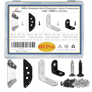 Imagem de LAIMIGASALA Pacote com 60 Conectores de Canto, Suportes Em L e Suportes de Prateleira, Código de Ângulo de Aço Inoxidável com Parafusos, para Suportes de Madeira, Prateleiras