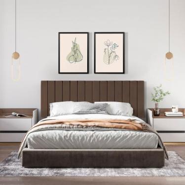 Imagem de Cabeceira King Ripada Palito Suspensa Moderna para Quarto - 195 CM - V