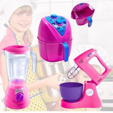Imagem de Kit Cozinha Infantil AirFryer Liquidificador Batedeira Brinquedo - STO