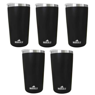 Imagem de Kit 5 Copos Térmicos Aço Inox 420ML Preto p/ Água Cerveja Café - Quente e Frio - Unica Unico