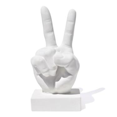Imagem de Estatua Decorativa Paz e Amor Artesanal 17cm Em Cimento (Branco)