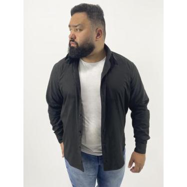 Imagem de Camisa Social Masculina Preta Manga Longa Slim Fit Algodão e Poliéster