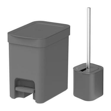 Imagem de Ou Kit Lixeira com Pedal 6L Linha Trium e Escova Sanitária Linha Dual Chumbo