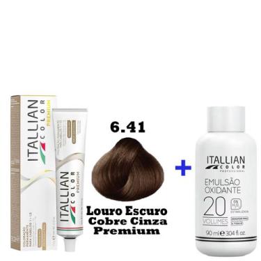 Imagem de Kit Coloração Itallian Premium 60g Louro Escuro Cobre Cinza 6.41 + Emu