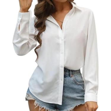 Imagem de Camisa Feminina Social Blusa Branca Tecido Duna Manga Longa - Aymee, B