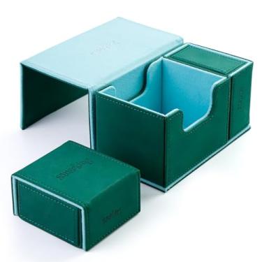 Imagem de Sanseking TCG Commander Deck Box para MTG Commander Deck Box com bandeja de dados de couro de cordeiro Tcg Deck Box Magic Commander Deck Box para MTG TCG CCG (verde)