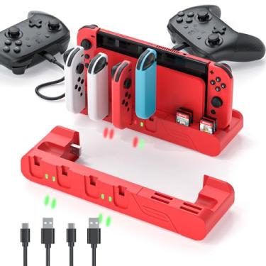 Imagem de MLIFEMFUL Switch Charging Dock - Mario Red Edition & Switch Model Joycon, Charges up to 6 Joycons with Game Card Storage Stand