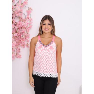Imagem de Regata Feminina de Moletom com Tela em Renda e Decote Bordado Casual -