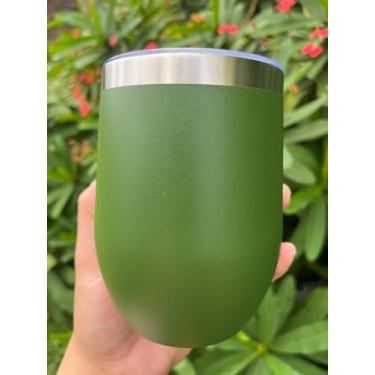 Imagem de Caneca Copo Térmico Aço Inox 360ml Para Cerveja Café Bebida Chopp Chá Vinho Leite Água Mini Cuia Com Tampa Antigotejamento Anti-vazamento (Verde Militar)