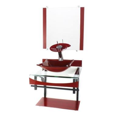 Imagem de Gabinete de vidro 40cm para banheiro curvado duplo pp cuba quadrada ve