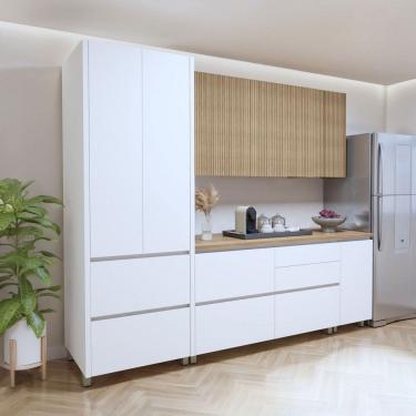 Imagem de Cozinha Completa Nuestra Cosas 7 Portas 6 Gavetas Ripado 100% Mdf Branco/Natural - Panorama Móveis